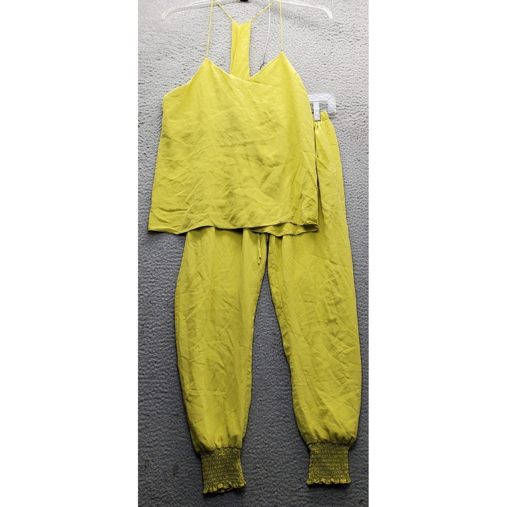 Analili 2 Piece Set Cami Top & Jogger Pants Womens XS Yellow Silk Smocked Ankle